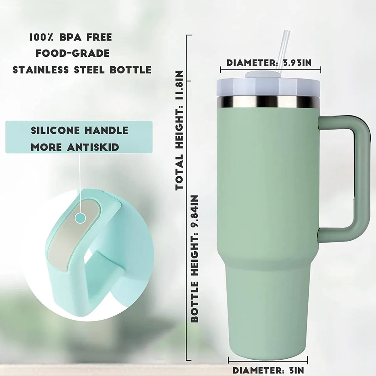 1,2 Liter (40oz) Isothermischer Becher mit Griff und Strohhalm
